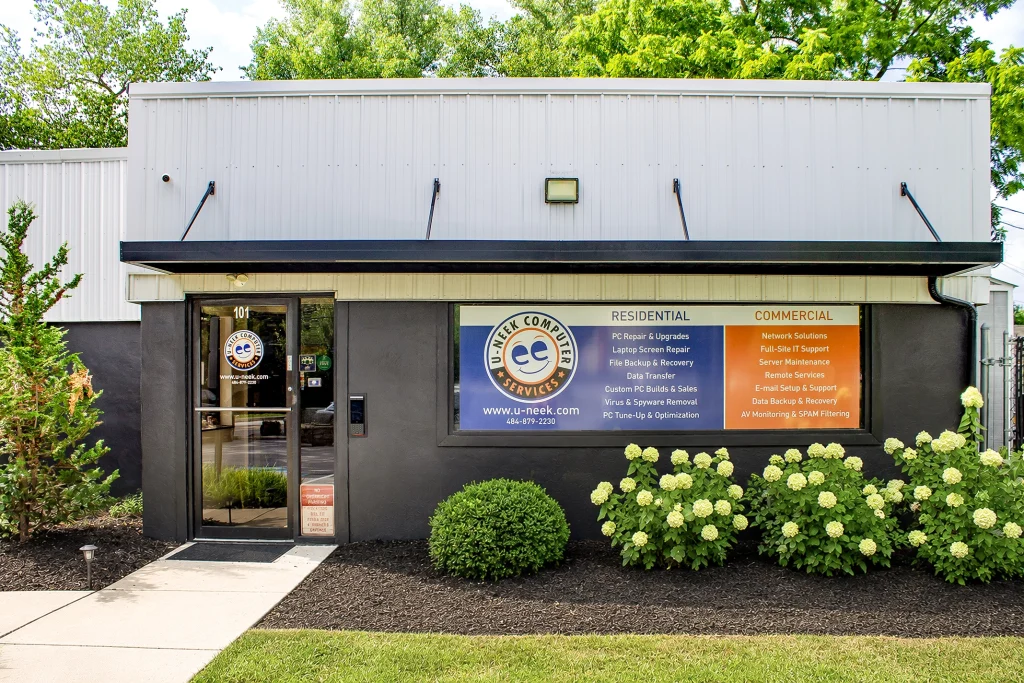 Front entrance of U-neek Computer Repair, a local computer and laptop repair shop in Downingtown, PA serving Chester County